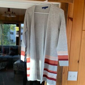 Apt 9 grey cardigan with peach, coral, and red stripe